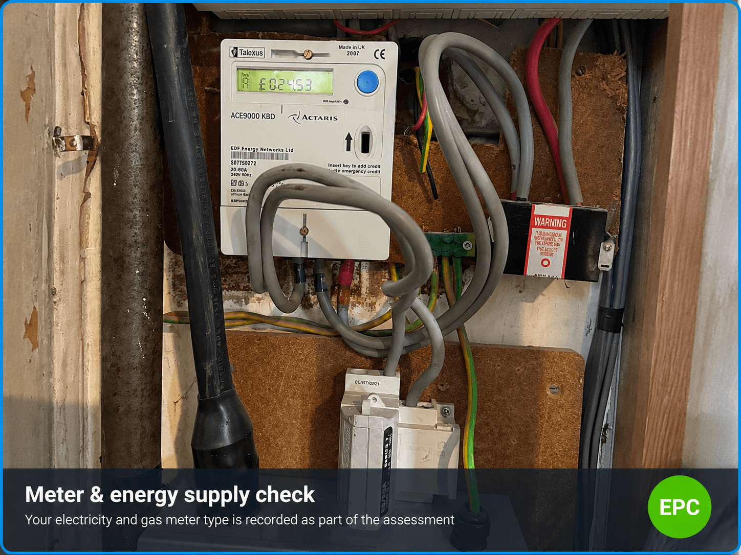 Assessor recording the electricity and gas meter type as part of the energy assessment