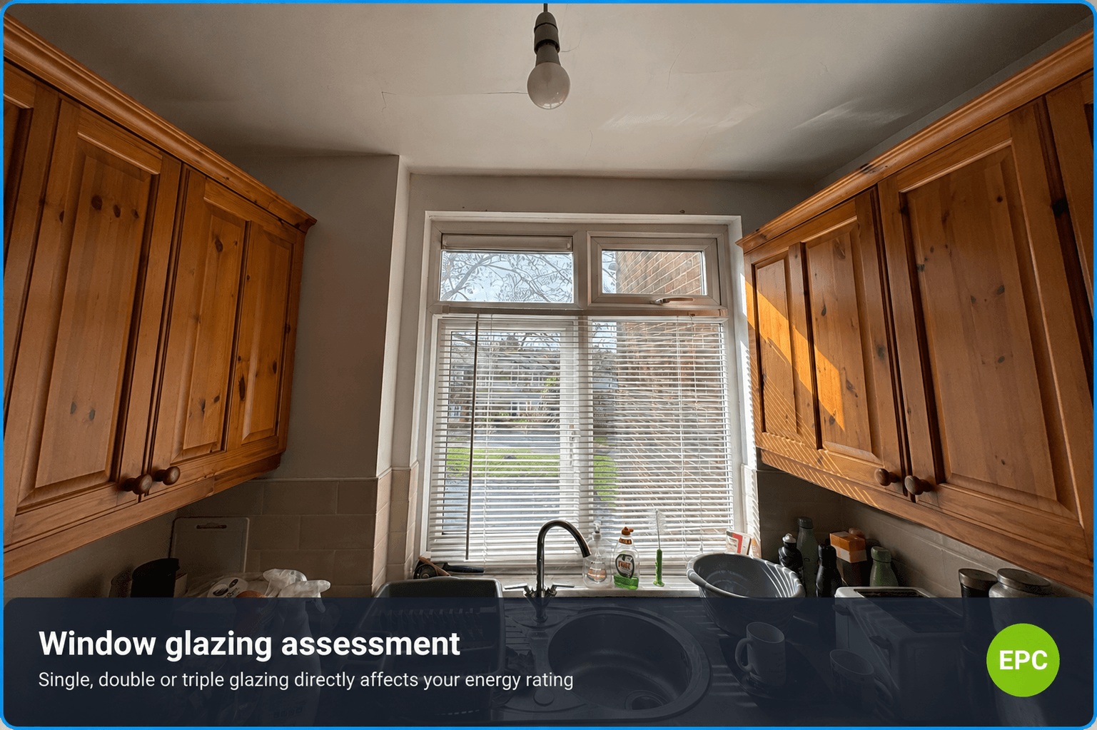 Assessor checking window glazing type — single, double or triple — which affects the energy rating