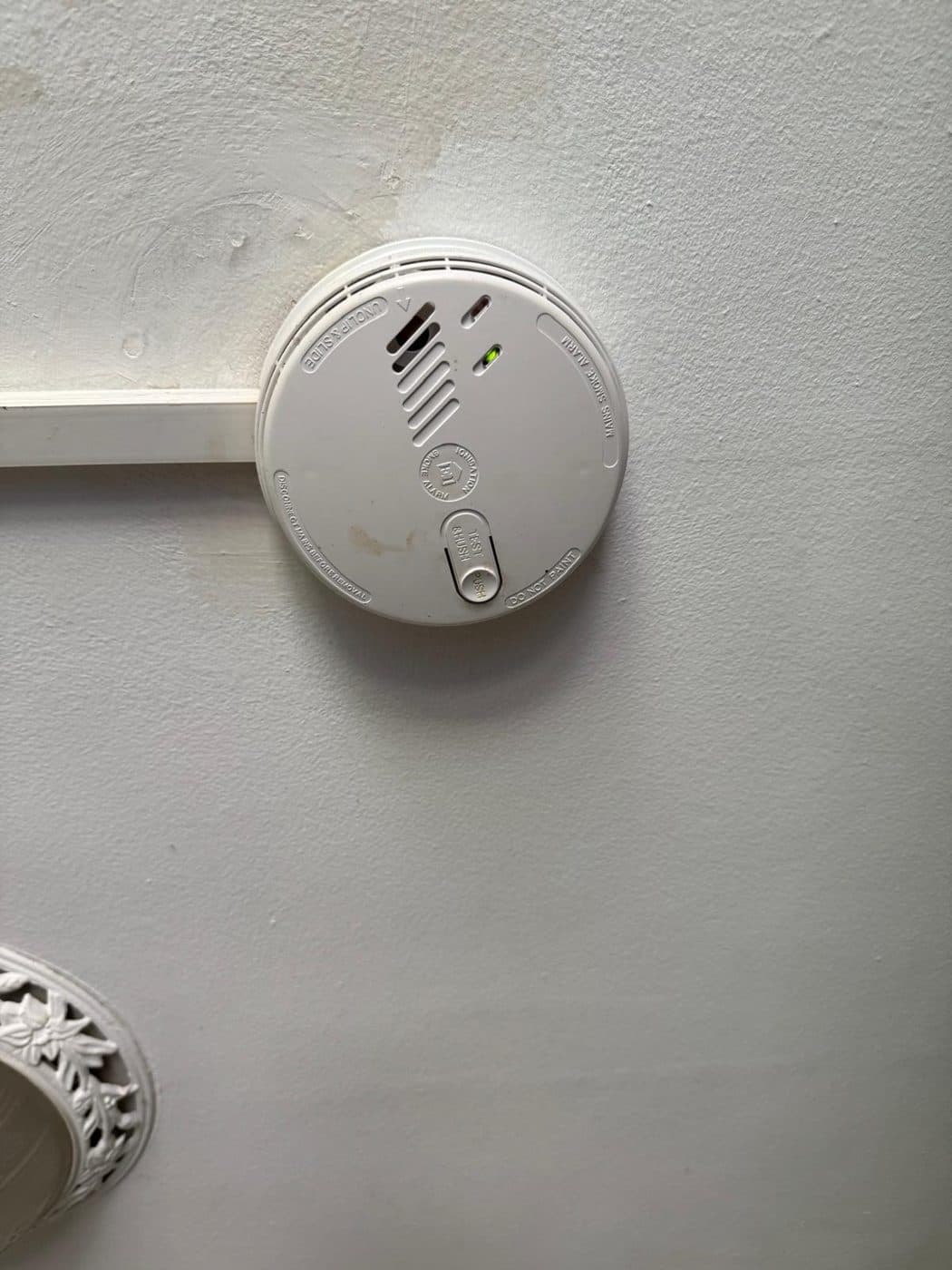 Ceiling-mounted smoke and heat alarm checked during the assessment