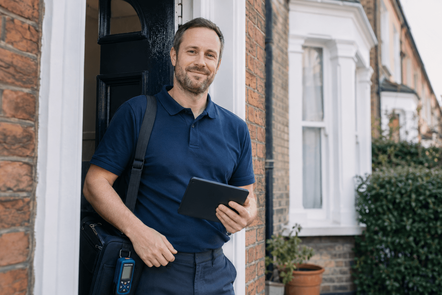 Accredited energy assessor arriving at a London property for an EPC appointment