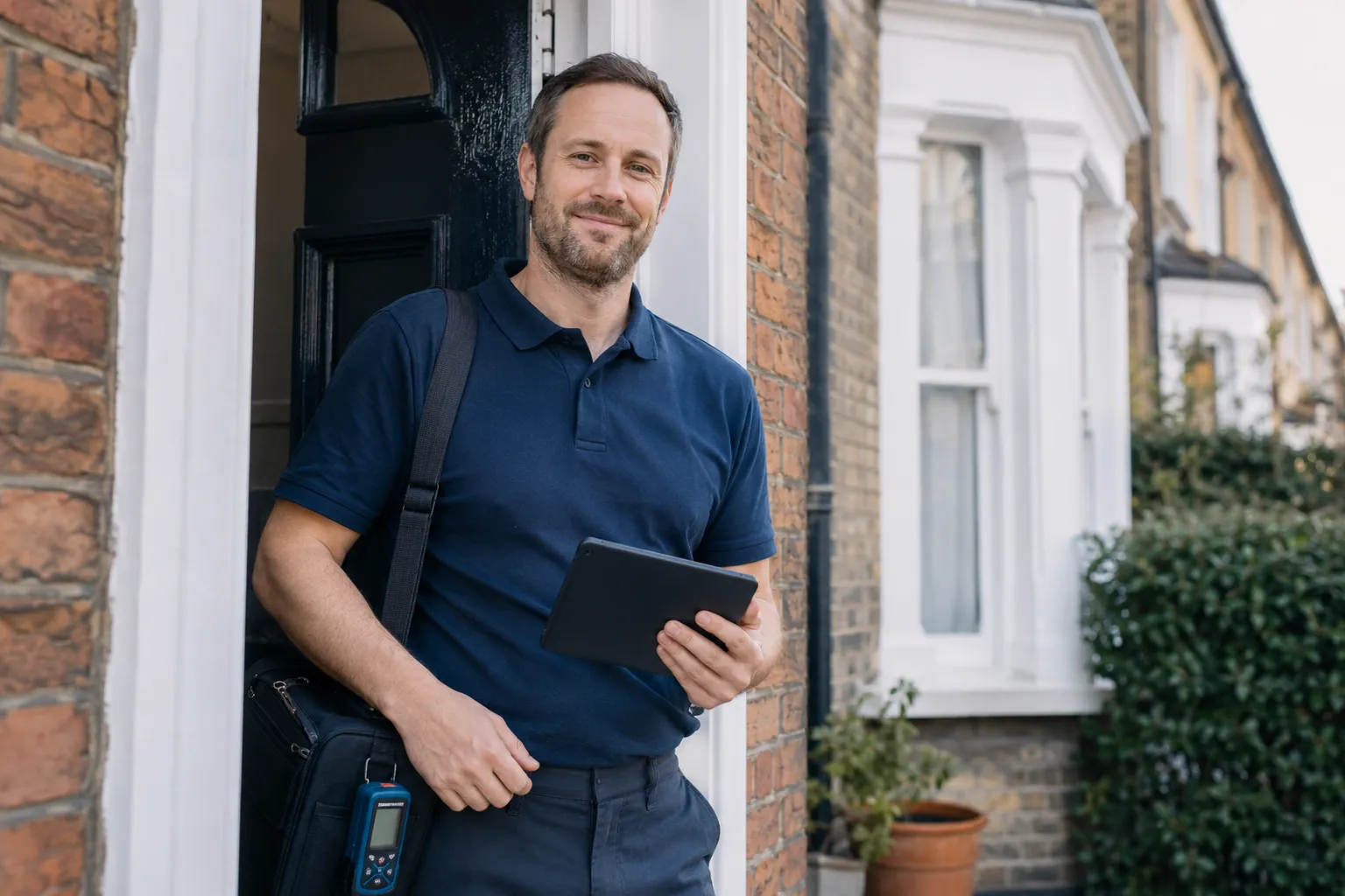 Accredited energy assessor arriving at a London property for an EPC appointment