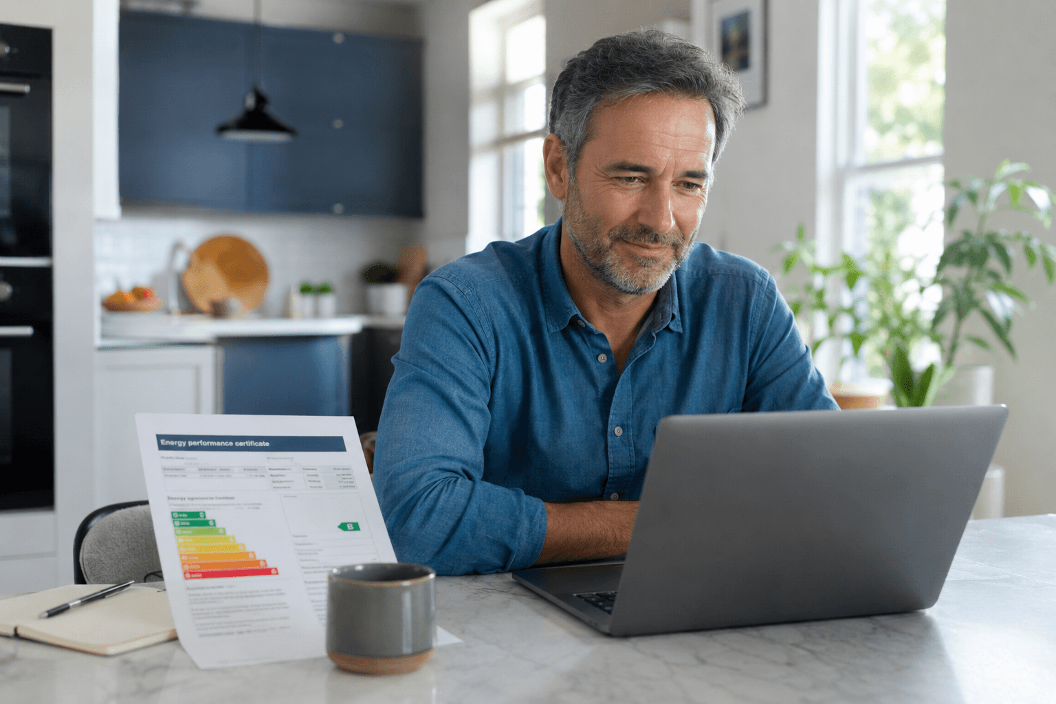 London landlord reviewing their emailed EPC certificate at home