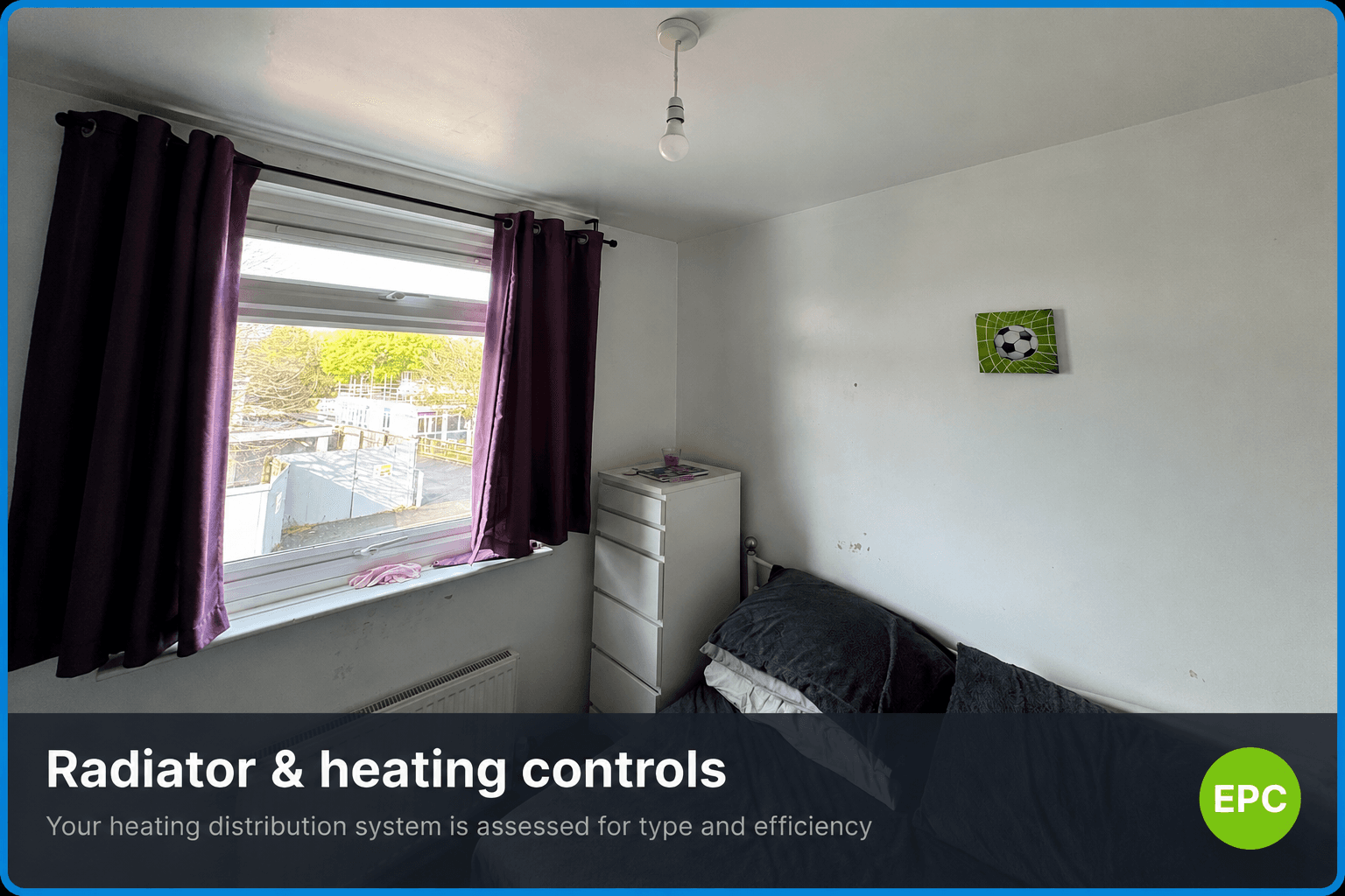 Accredited domestic energy assessor checking radiators and heating controls during an EPC assessment